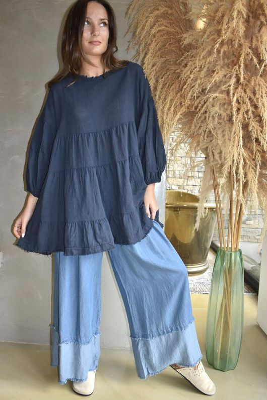 Driftwood Bell Sleeve Smock Top Navy